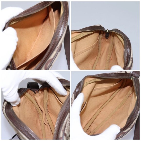 CELINE C Sulky Shoulder Bag Canvas Leather Beige Brown Auth EC715 - Picture 16 of 16